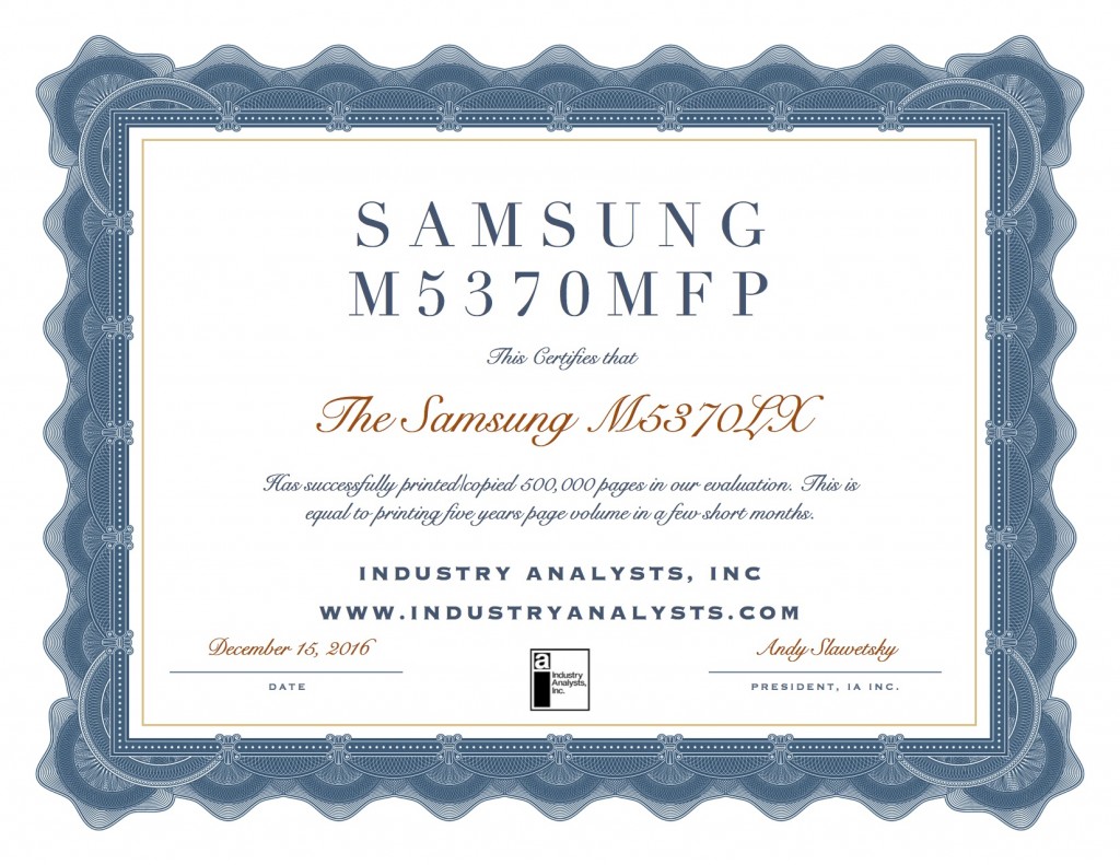 Samsung M5370 Certificate
